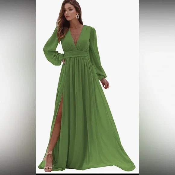 amazon olive green dress Iridescent Plunge Maxi Dress Olive Green